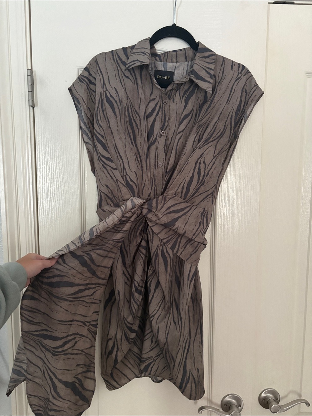 DO+BE Taupe and Black Zebra Tie-Front Shirt Dress